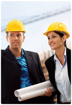 A male and female worker at a construction site