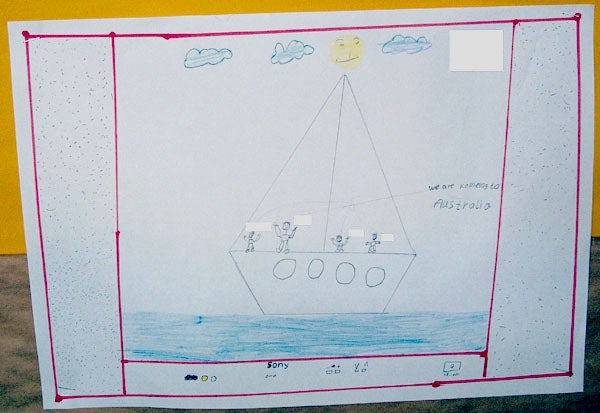 Drawing of a boat of children seeking asylum in Australia, by a child in immigration detention.