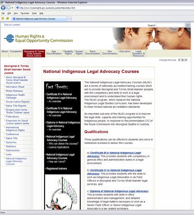 Screenshot of the National Indigenous Legal Advocacy Courses web page