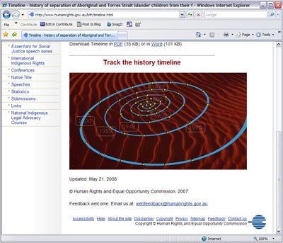 Screenshot of Track the history timeline web page