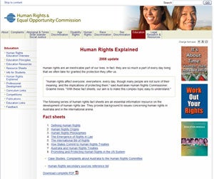 Screenshot of Human Rights Explained homepage