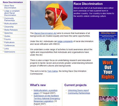 Screenshot of the Race Discrimination homepage