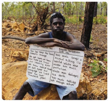 Aboriginal man protesting the NT Interventionb. (c) Belinda Mason