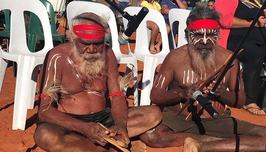 Anangu elders perform at the Closing Ceremony, Uluru Statement of the Heart