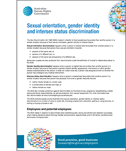 Sexual orientation, gender identity and intersex status discrimination fact sheet cover image
