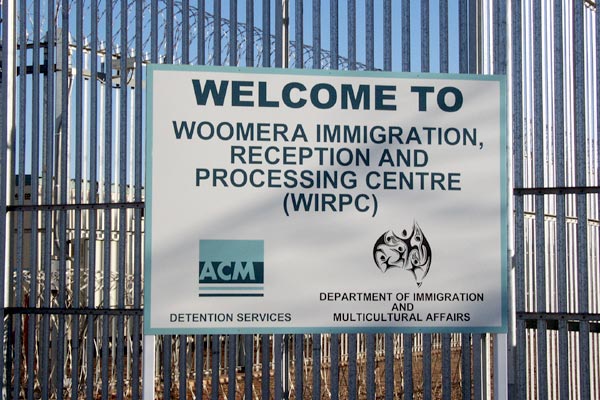 Sign outside Woomera indicating ACM and the Department, June 2002. 