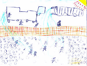 Drawing of water cannons at Woomera by a child in immigration detention. 