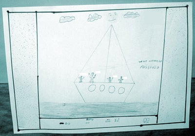 Image: Drawing of a boat of children seeking asylum in Australia,by a child in immigration detention. 