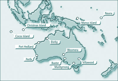 Image: Locations of detention centres in and around Australia