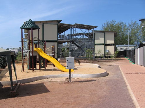 Children’s playground and accommodation block, Airport Lodge