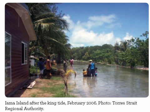 Iama Island after the king tide, February 2006. Photo: Torres Strait Regional Authority