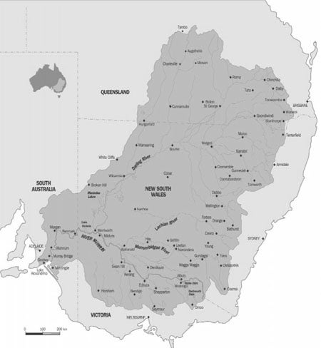 A map of Murray Darling Basin in black and white