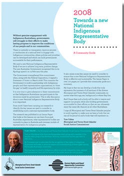 Towards a new National Indigenous Representative Body - A Community Guide (2008)