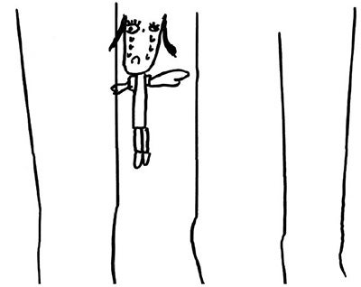 Drawing of a girl behind bars crying