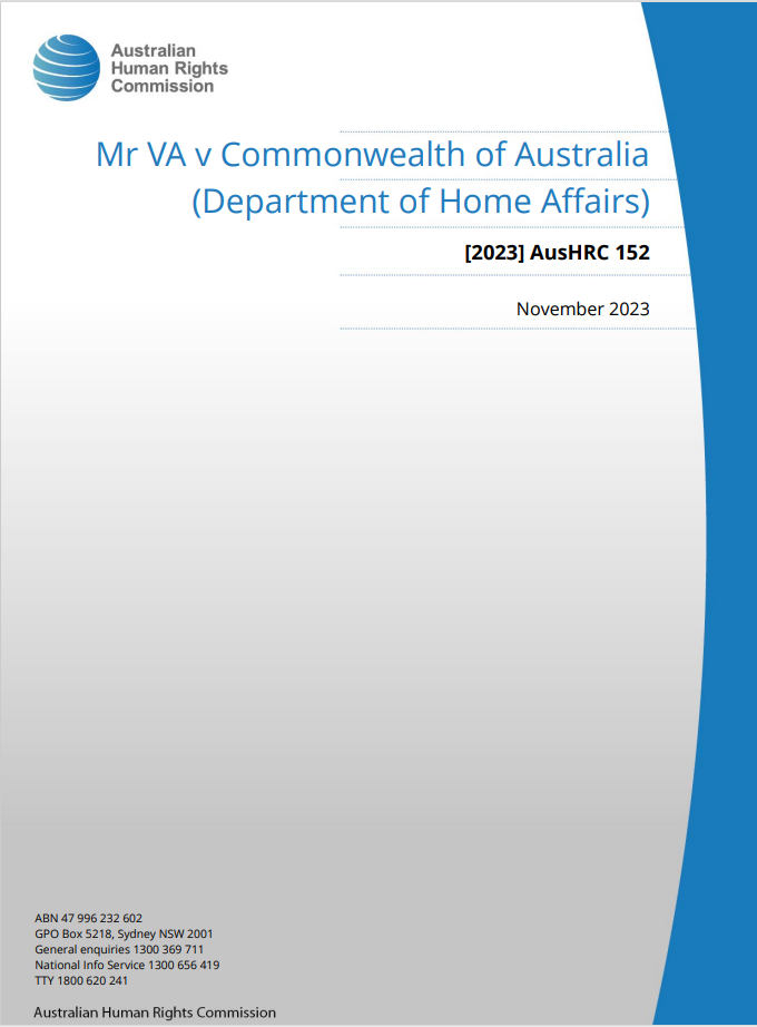 Cover of human rights report, Mr VA v Commonwealth of Australia