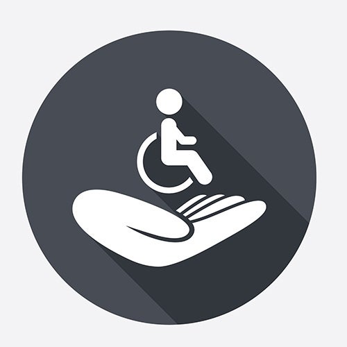 Grey wheelchair icon and hand