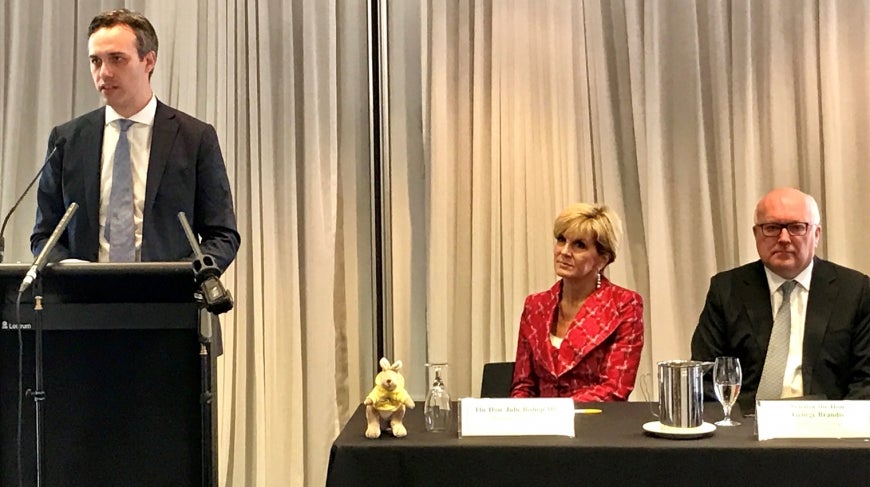 From left to right: Mr Edward Santow, Hon Julie Bishop MP, Hon George Brandis QC