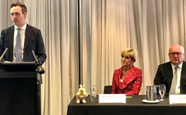 From left to right: Mr Edward Santow, Hon Julie Bishop MP, Hon George Brandis QC