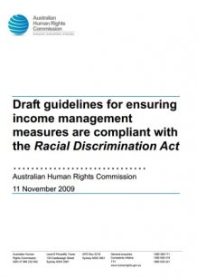 Cover - Draft guidelines for ensuring income management measures are compliant with the Racial Discrimination Act